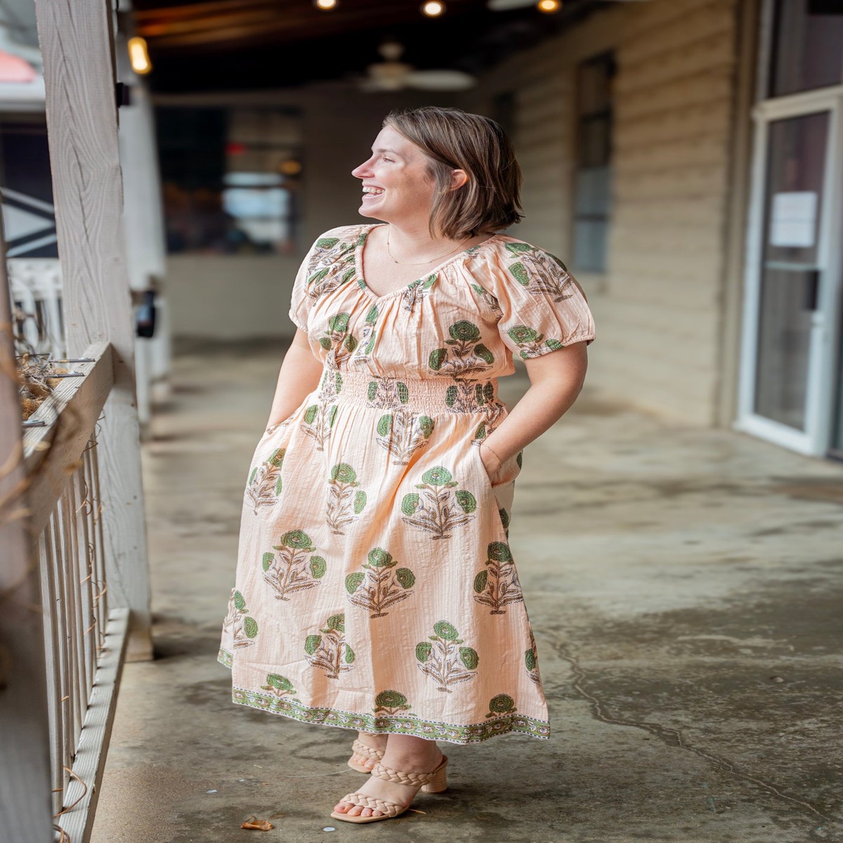 Blush Seersucker Midi Dress
