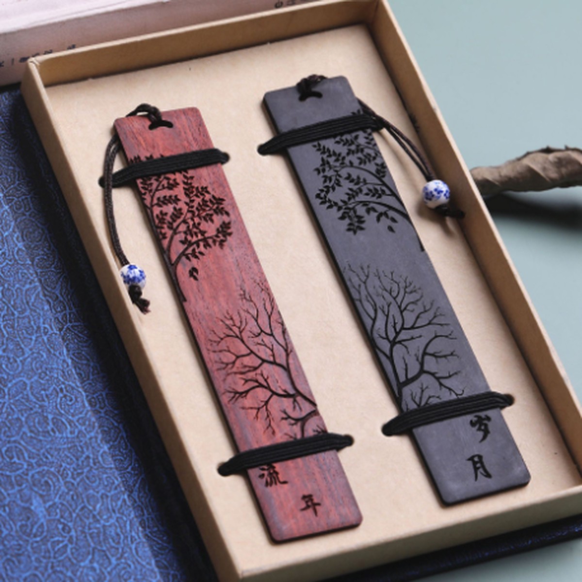 Engraved Wooden Bookmark Elegant Gift Set (Chinese-Inspired Design)