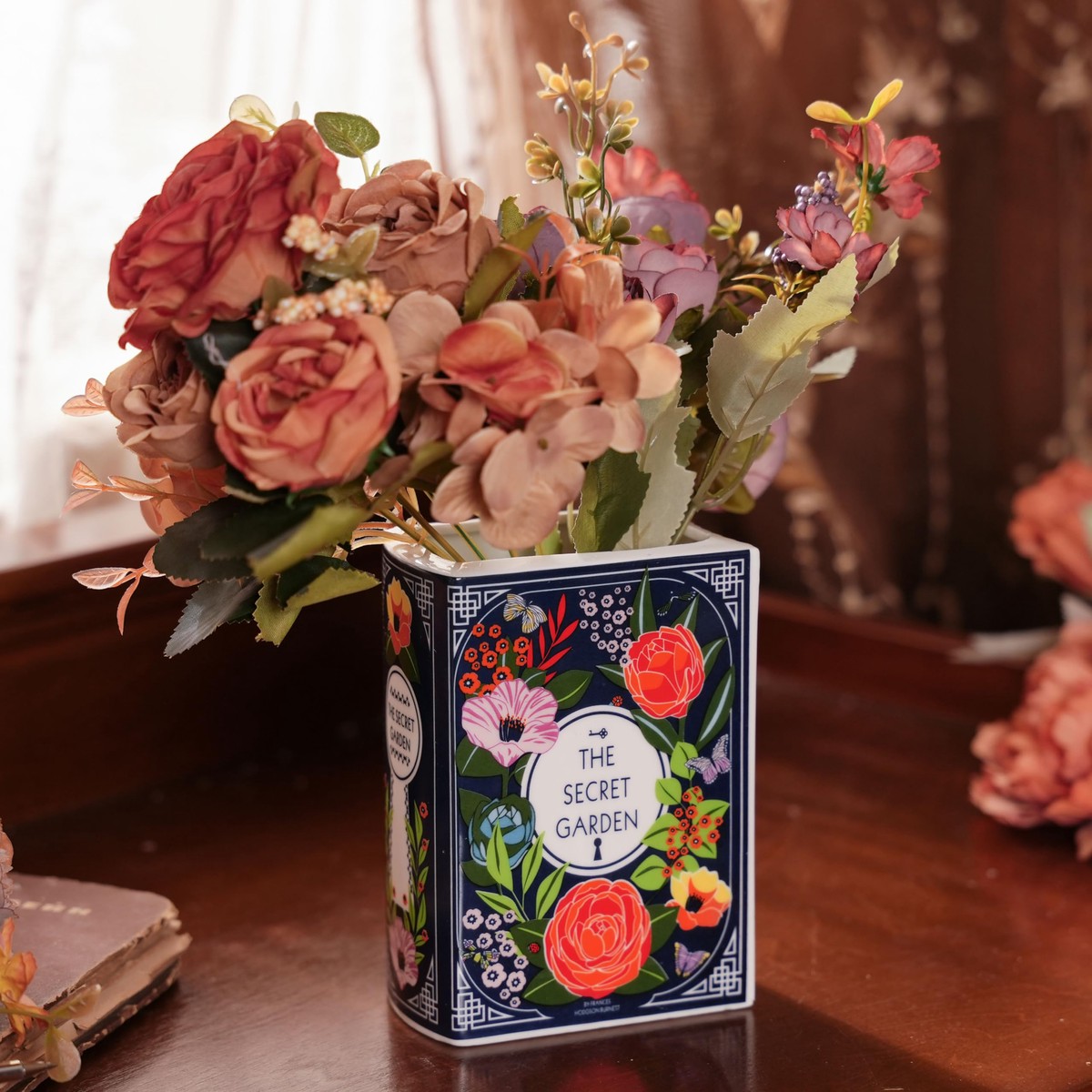 The Secret Garden Ceramic Book Vase Floral Book Decor for Readers
