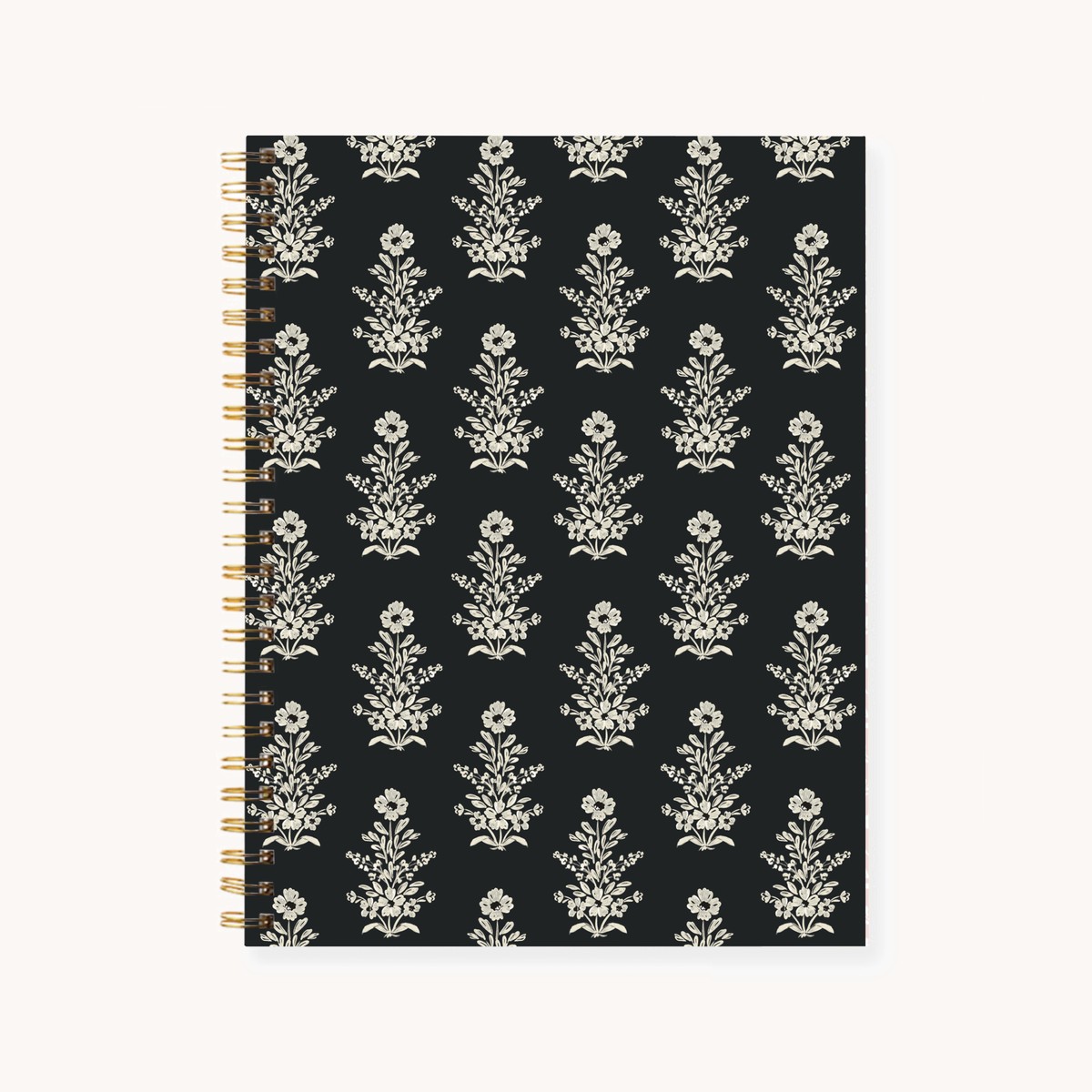 Midnight Damask 7x9 Hardcover Spiral Notebook