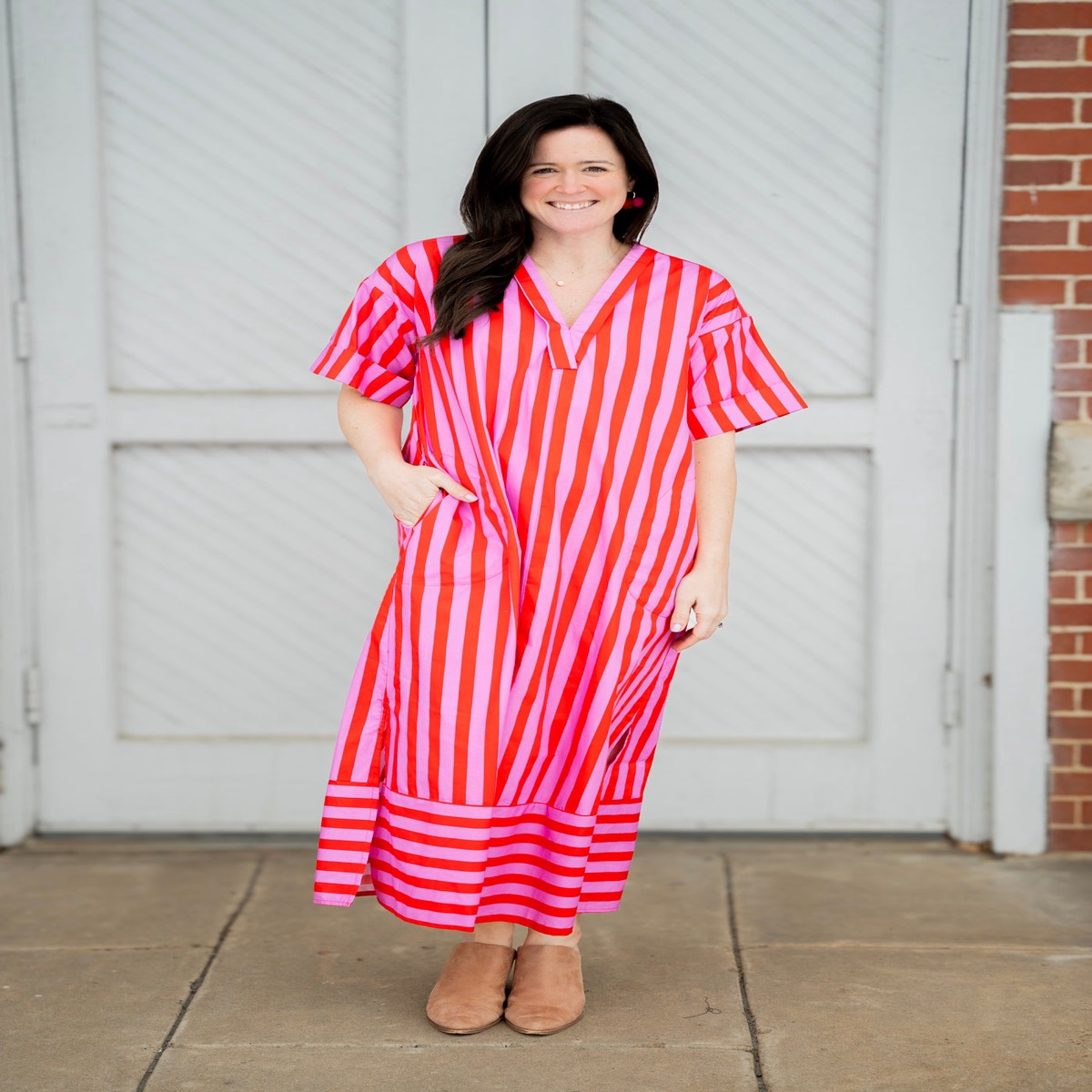 Cherry Stripe Midi Dress