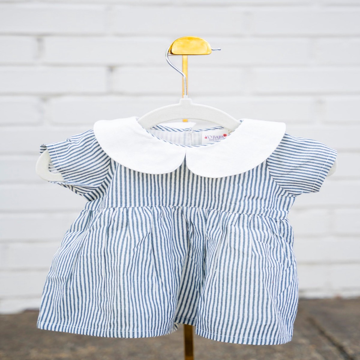 Grey Stripe Peter Pan Baby Dress w Bloomer