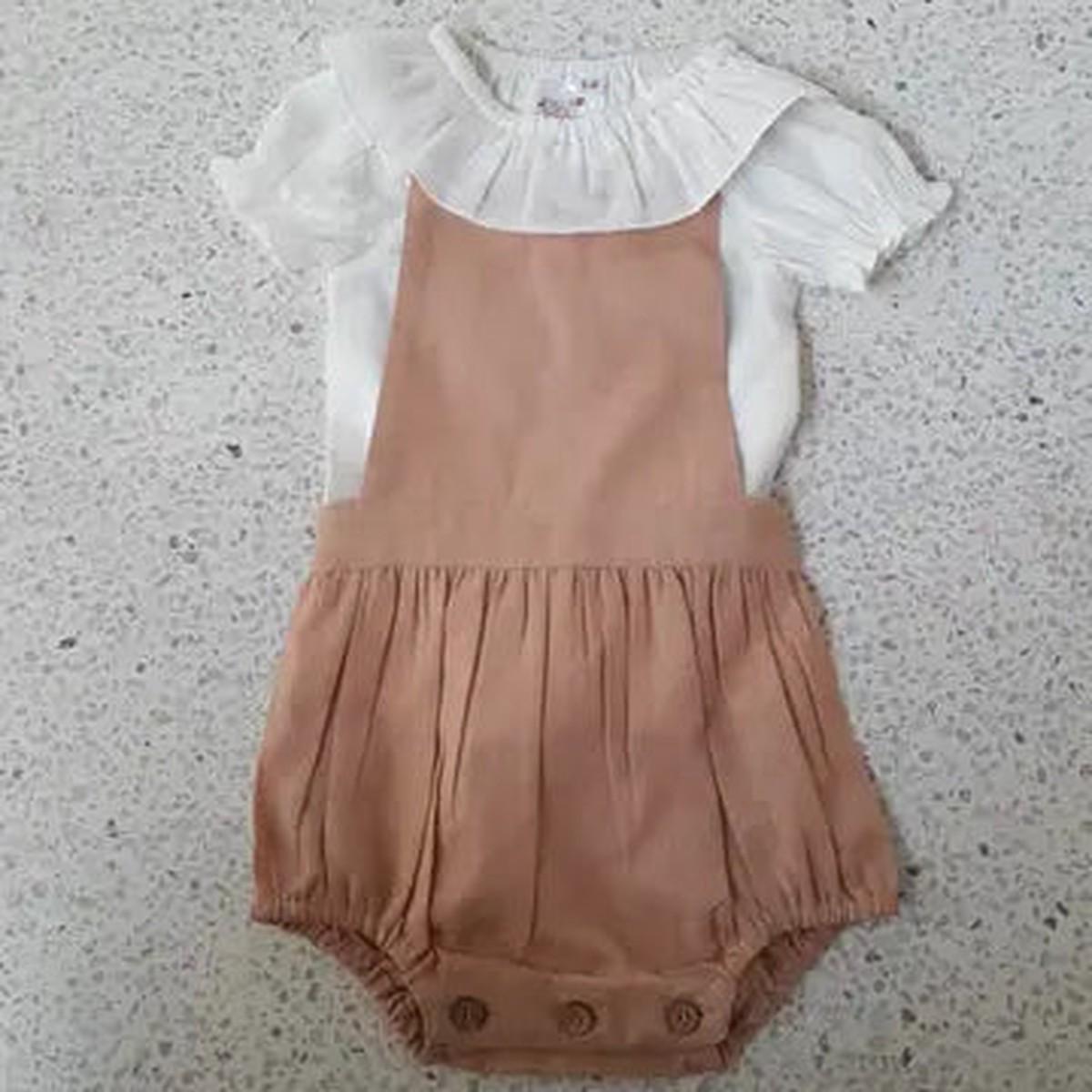 Blush Overall Bubble with Ivory Ruffle