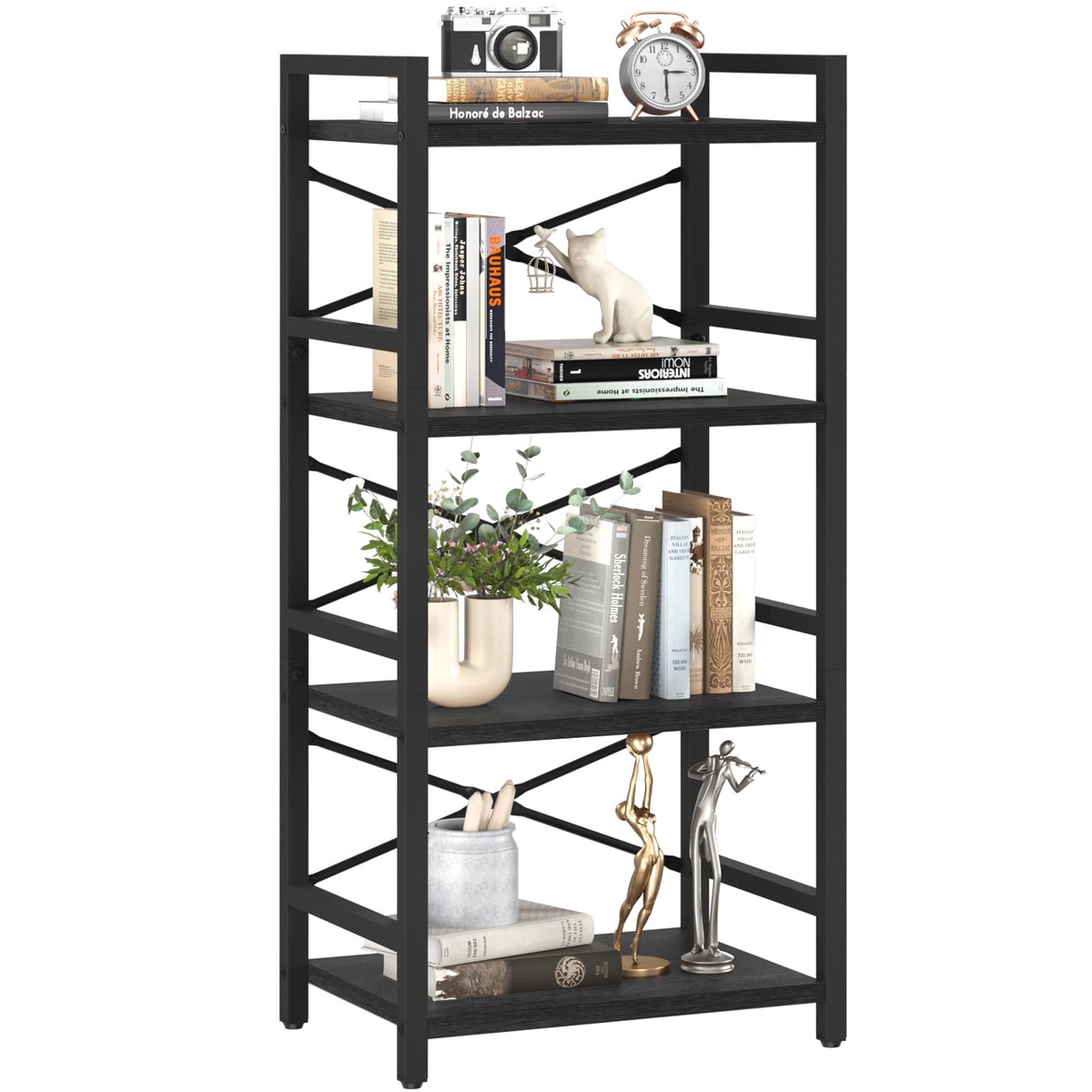 4-Tier Space-Saving Bookshelf Small Bookcase for Cozy Reading Corners
