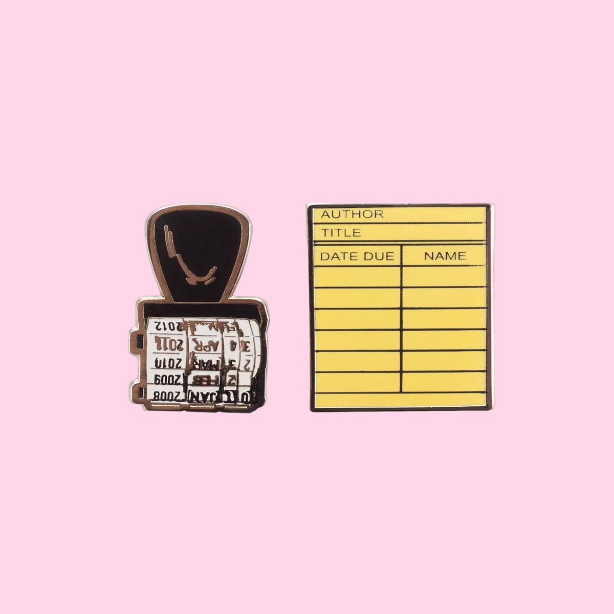 Library Card and Stamp Enamel Pin Set - Pin Set of 2