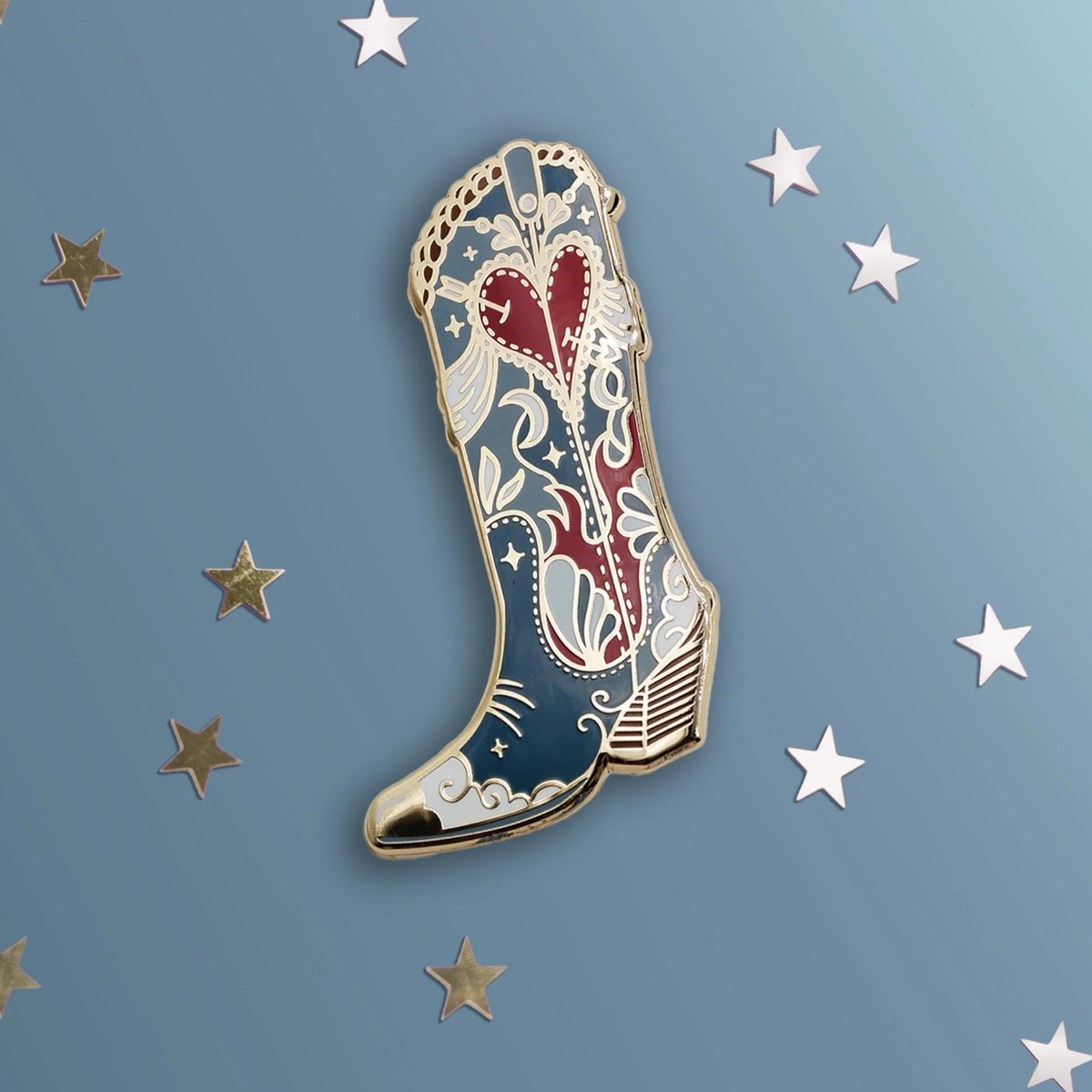 Cosmic Cowgirl Boot Pin - Denim