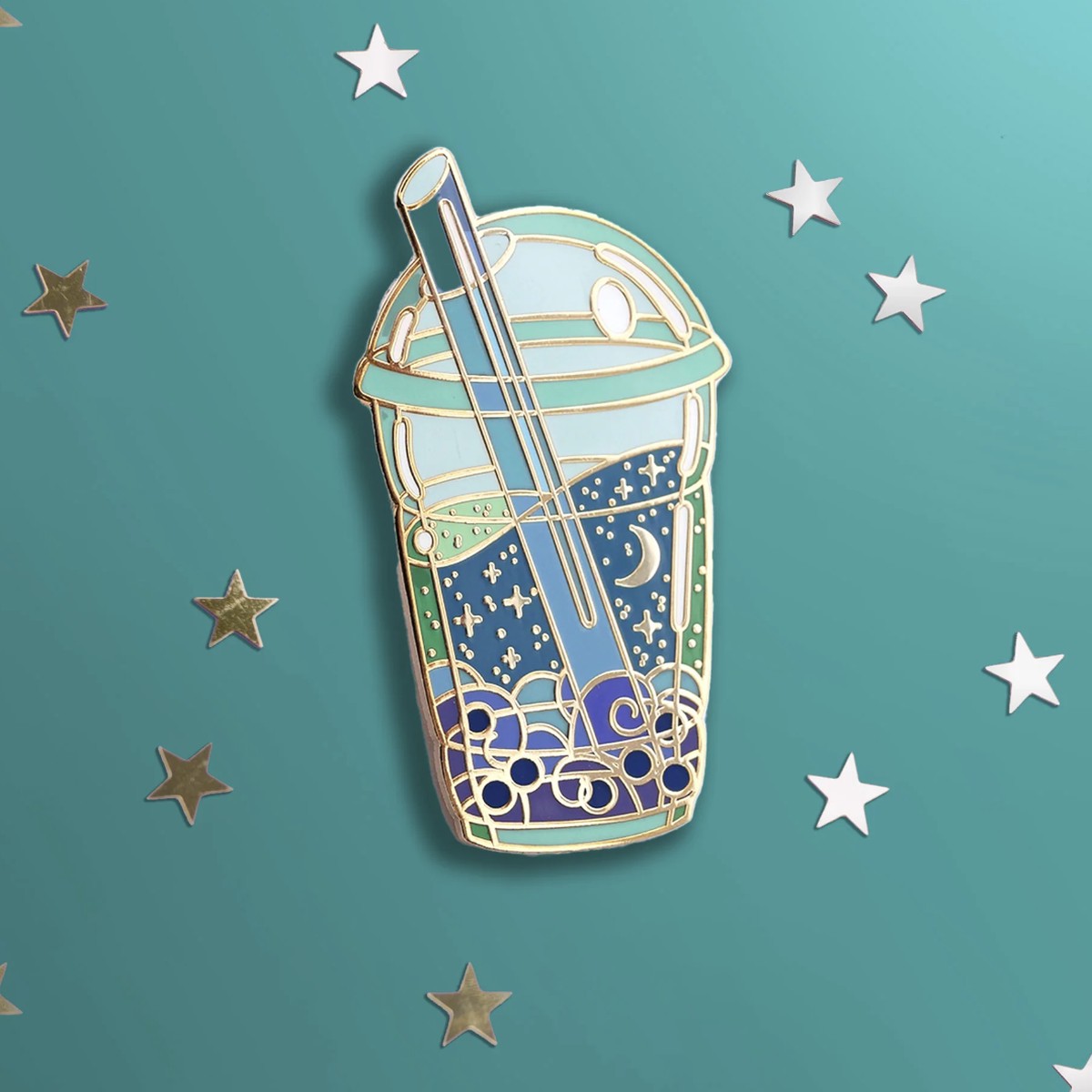 Cosmic Bubble Tea Pin - Blue