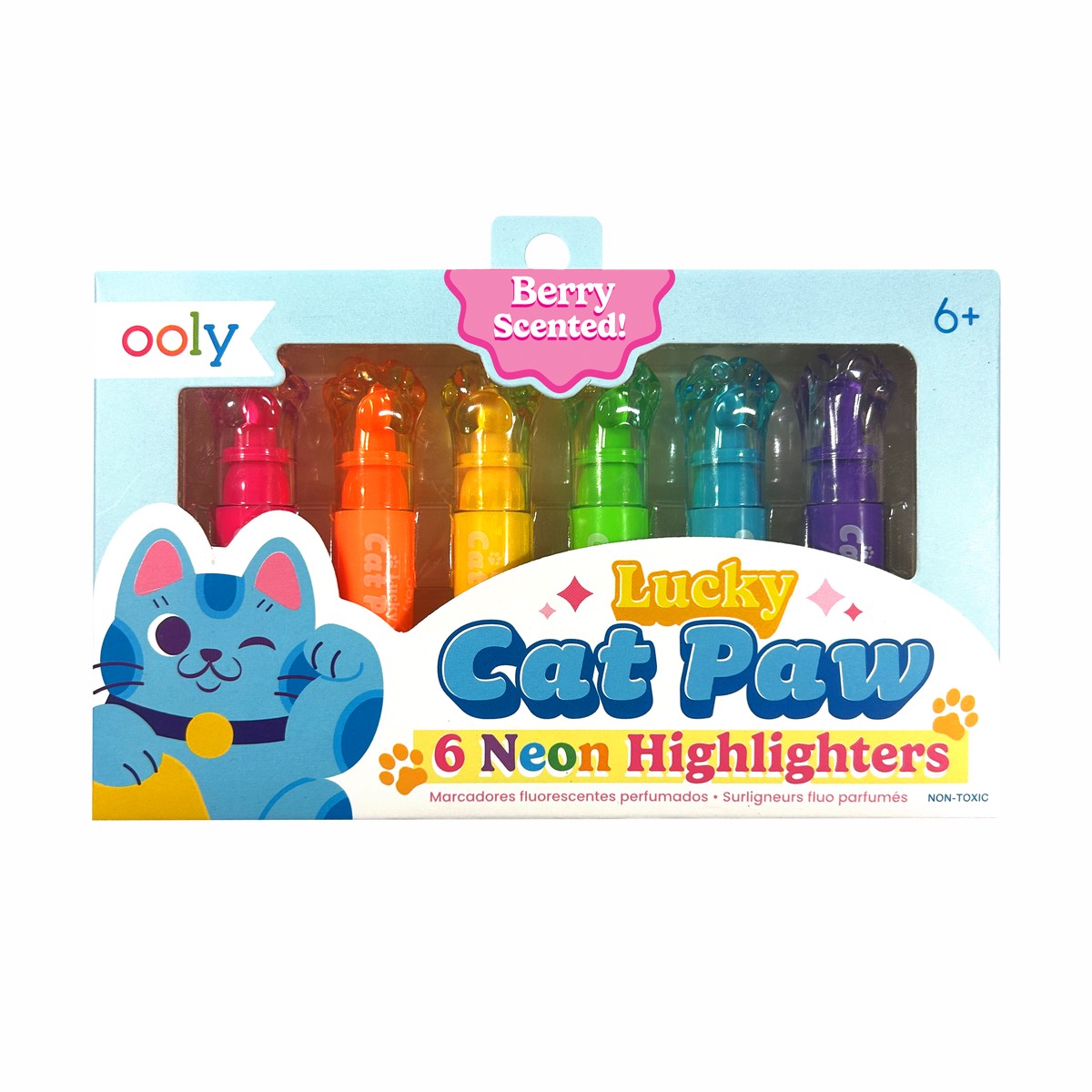 Lucky Cat Paw Neon Highlighters - Berry Scent (Set of 6)